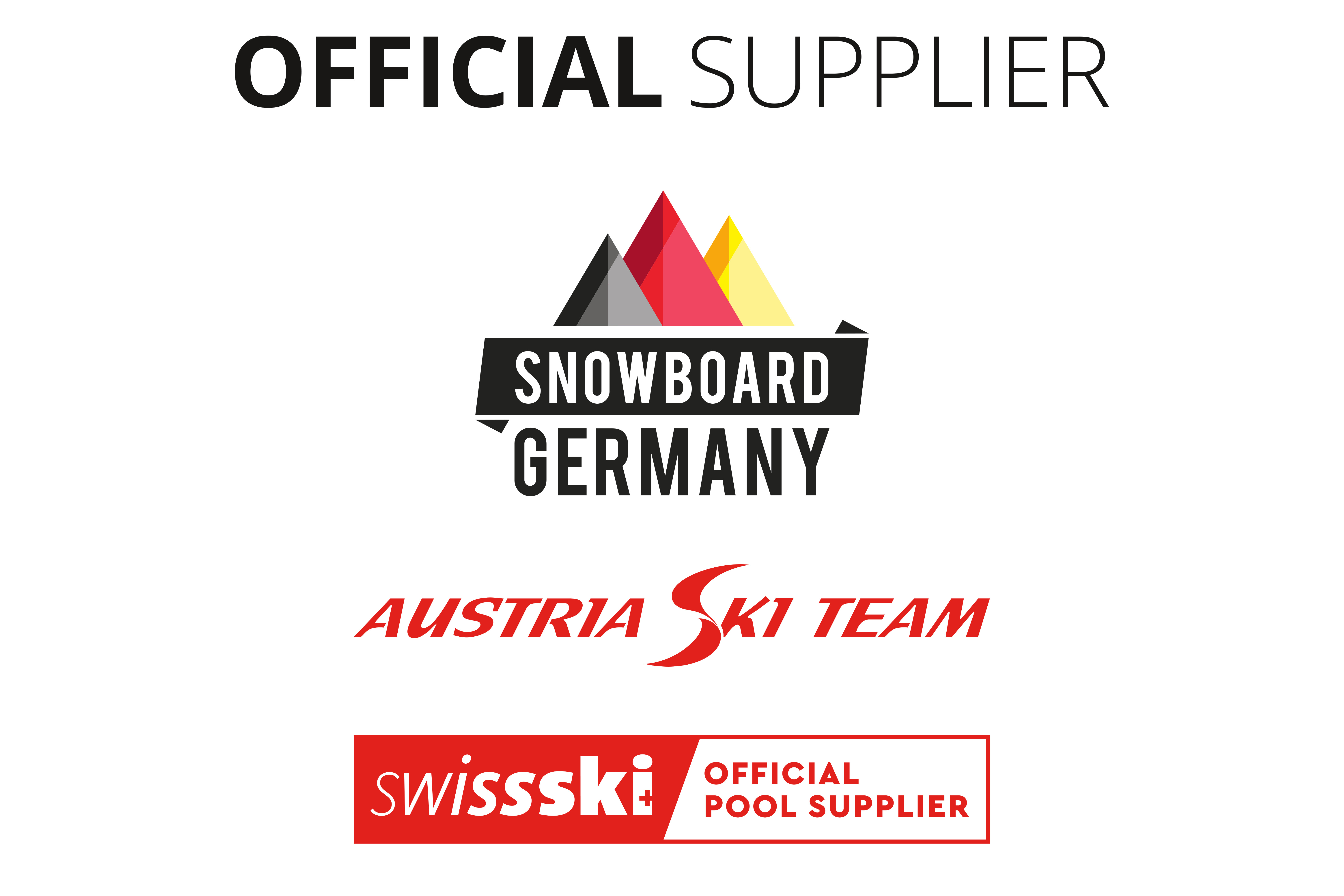 Photo avec les logos de Swissski, de l'Austria Ski Team et de Snowboard Germany