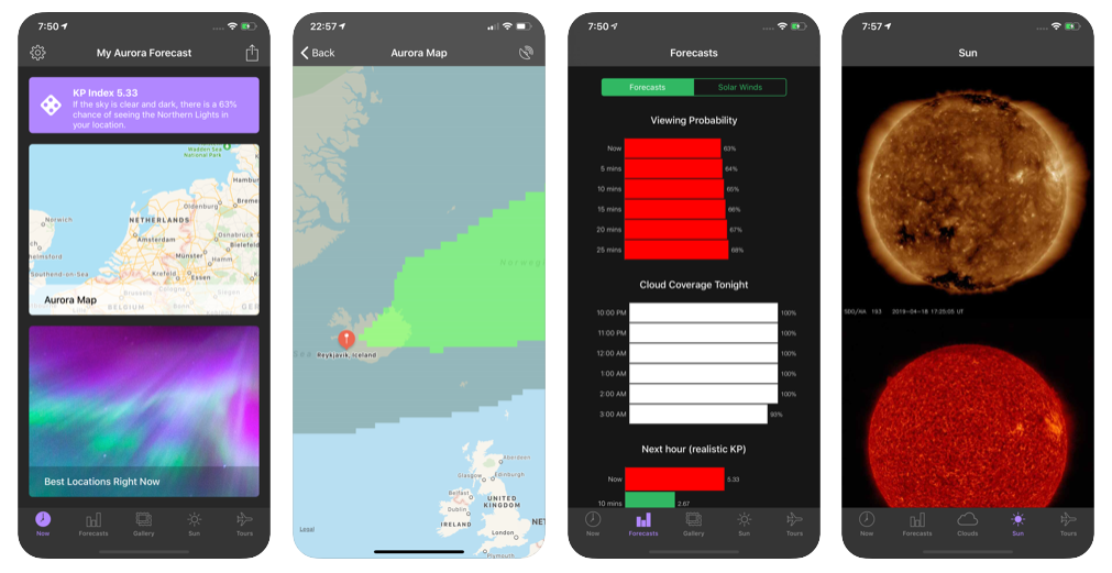 Screenshot der App My Aurora Forecast