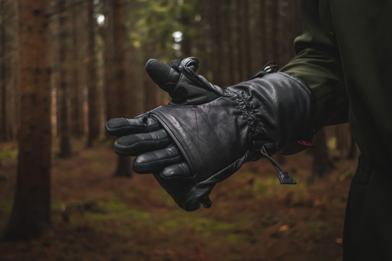 Close up of mitten with folded flap and thumb